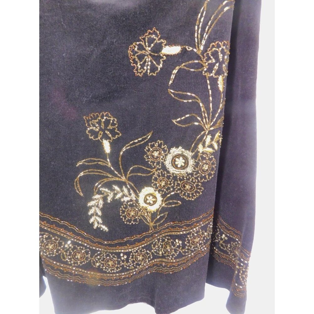 Willi Smith Black Floral Bead Embroidered Skirt Cotton Blend Boho Witch 8 - Picture 2 of 9